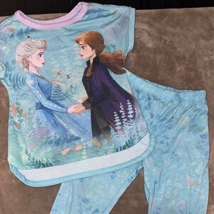 Disney Girls Light Blue Frozen Pajama Set with Pink Trim